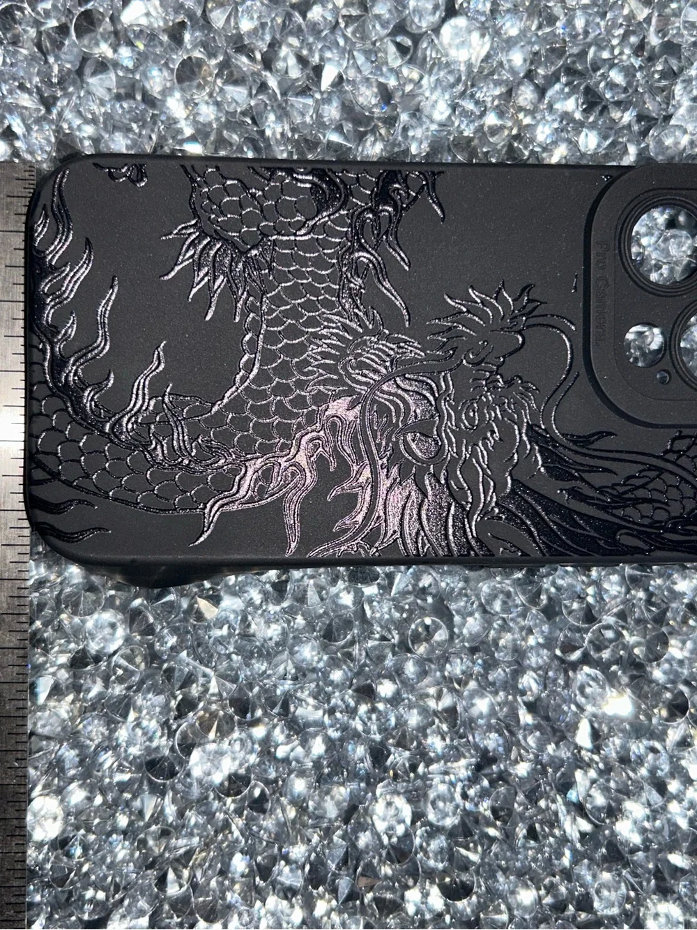 iPhone 15 pro Black Dragon Embossed Protective Phone Case - Black